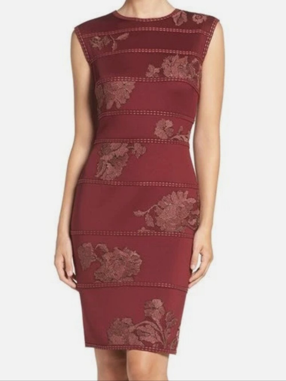 Tadashi Shoji Embroidered Sheath Dress Medium Flaw